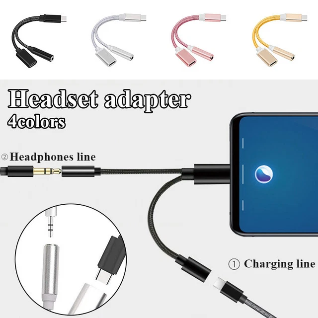 2 IN1 TYPEC USB C to 35mm AUX Audio Headphone Jack Adapter Charger