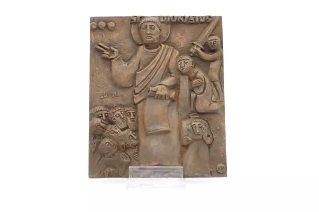 Egino Weinert Messing Relief Motiv St. Dionysius von Paris Vintage 16 x 20 cm