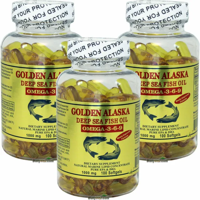 3 x Gold Vitamin Golden Alaska Deep Sea Fish Oil Omega 3 6 9 1000 mg 100 SG