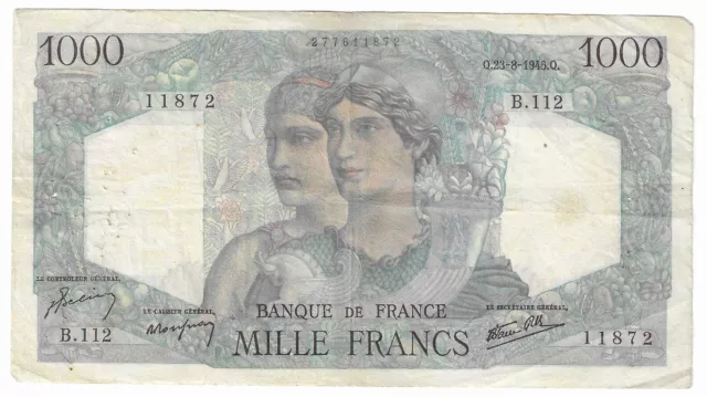 FRANCE billet de 1000 francs MINERVE et HERCULE 23-8-1945