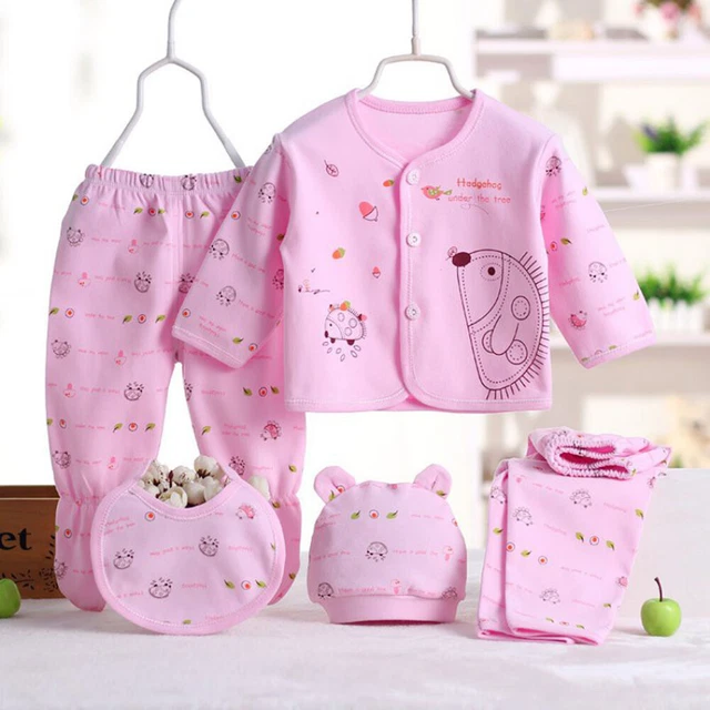 5Pcs/Set Newborn Baby Boys Girls Clothes Long Sleeve Coat Top Pants  Outfit