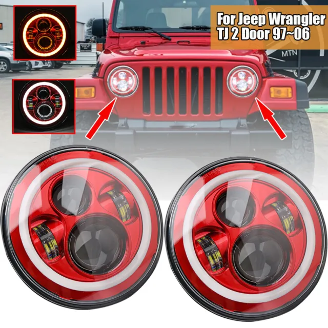 2X Rosso Fari Faro 7" Pollici Led Per Jeep Wrangler Jk Tj Jl