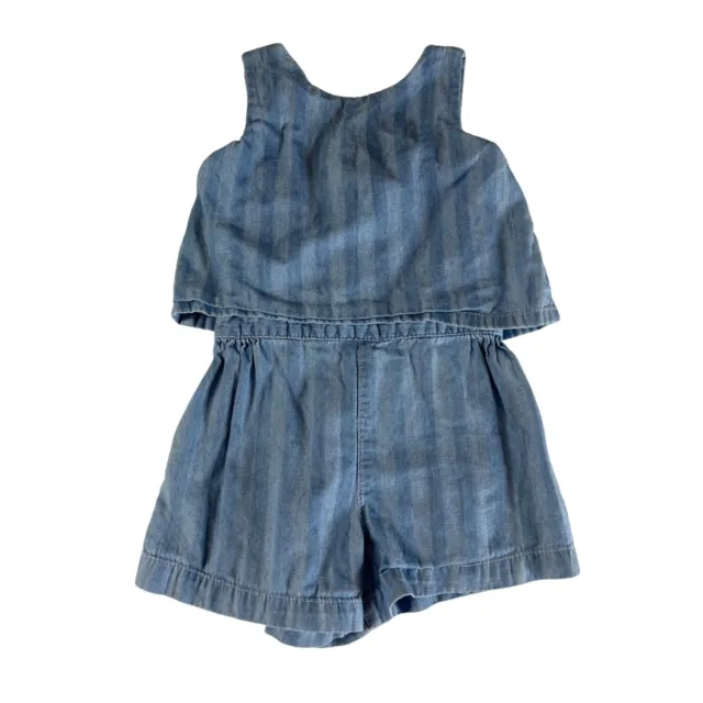 Gap Jumpsuit Romper Baby Girls Sz 3T Shorts Blue Sleeveless Striped Chambray