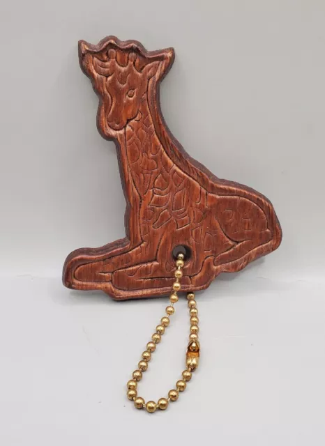 Vintage 1970s Hand Carved Wood Giraffe  Keychain~Great Condition~ Free Shipping!