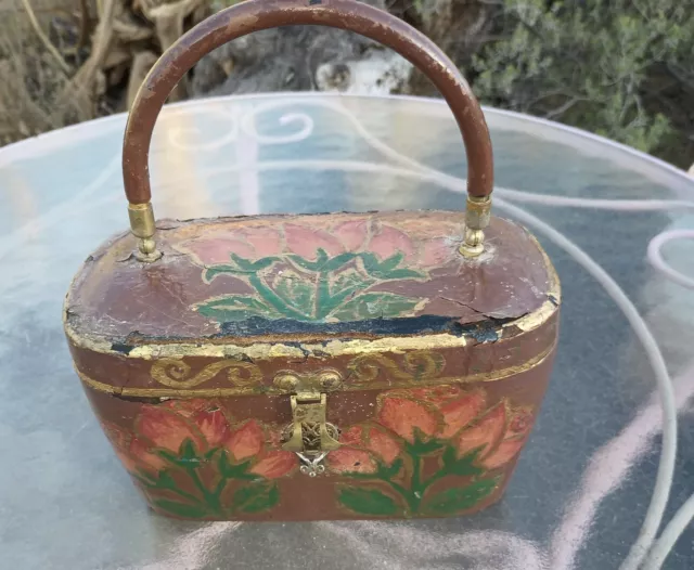 1940s Saks Fifth Avenue Hand-painted leather Lunch Box Purse