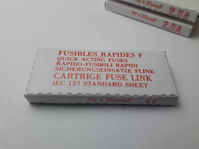 Fusible en verre rapide 5x20mm 250V.2.5A (1boite de 10).CE.RAPIDE F.LAC.F2.5A250