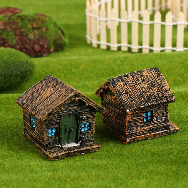 Farmhouse Miniature Landscape Flowerpot Landscaping Resin Country House Model#w#