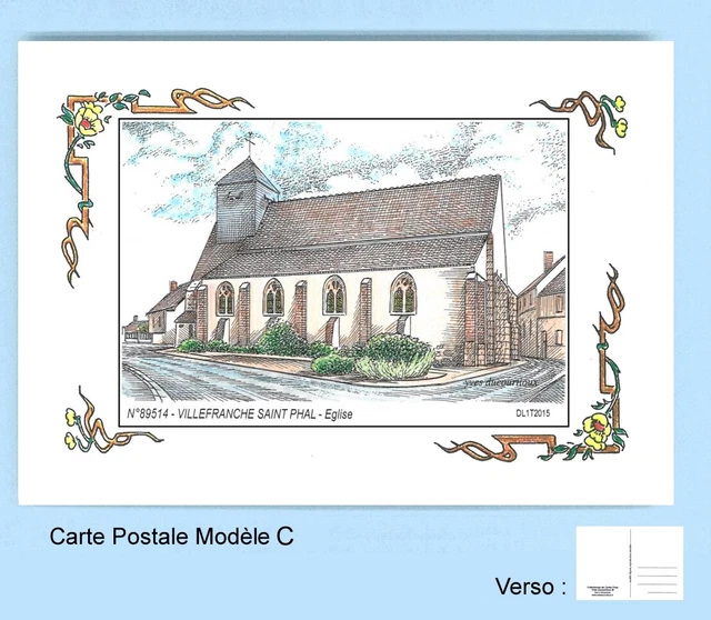 CP C 89514 POSTCARD DRAWING tower flowers 89 VILLEFRANCHE SAINT PHAL