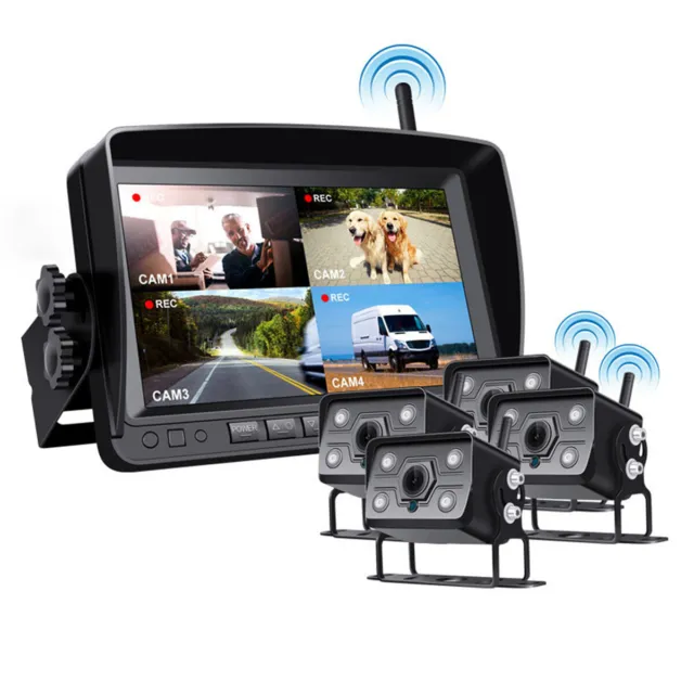 7'' Digital Wireless Quad Split Monitor DVR Backup Side Rear View Camera Truck