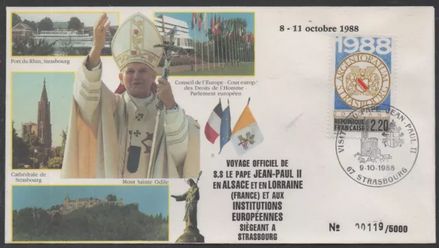 Pape Jean-Paul Ii  Strasbourg /1988 Enveloppe Illustree Numerotee