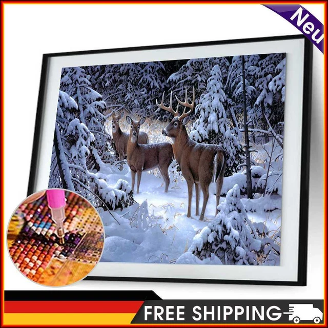 DIY-5D voll Diamanten Stickerei Schnee Hirsche Elk Runde Diamant Malerei Cross