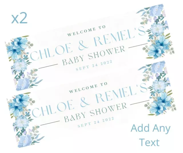 2x Personalised BABY SHOWER / GENDER REVEAL Banners LARGE Party Poster Flowers