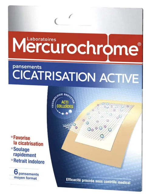 Mercurochrome 6 pansements cicatrisation active, retrait indolore