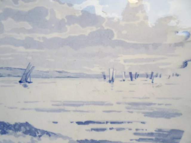RARE grand plat Art Nouveau SARREGUEMINES, modèle MARINES: Moulin et Bateaux 3