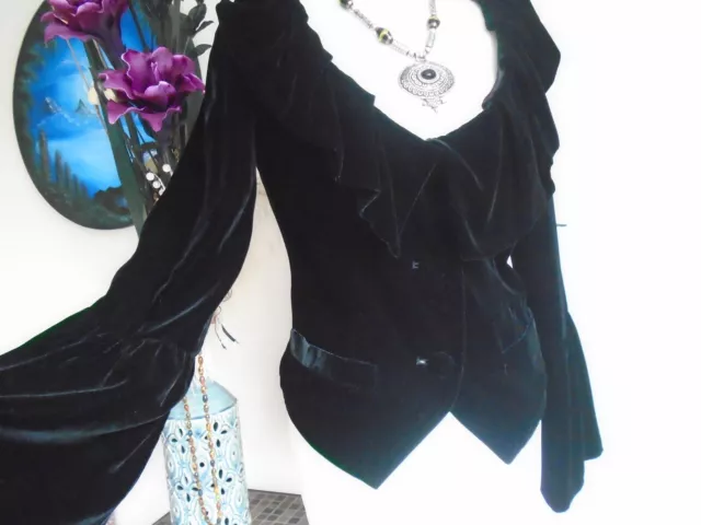 GOTHIC BLACK SILK Velvet Witchy Frock Jacket Victorian Steampunk ...