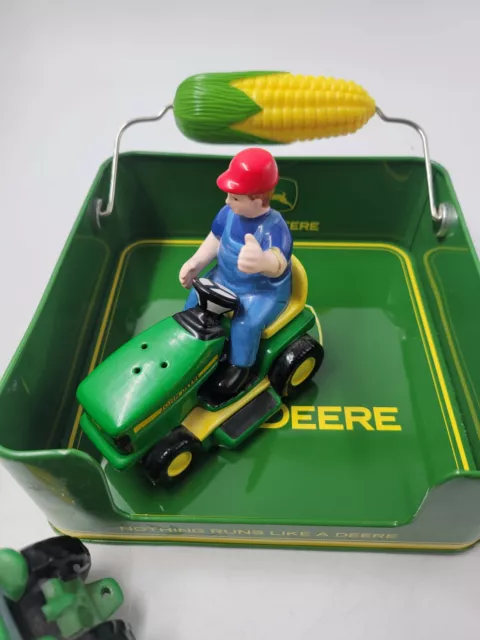 John Deere Salt & Pepper Shakers Farmer Riding Tractor 1999 Napkin Holder Lot