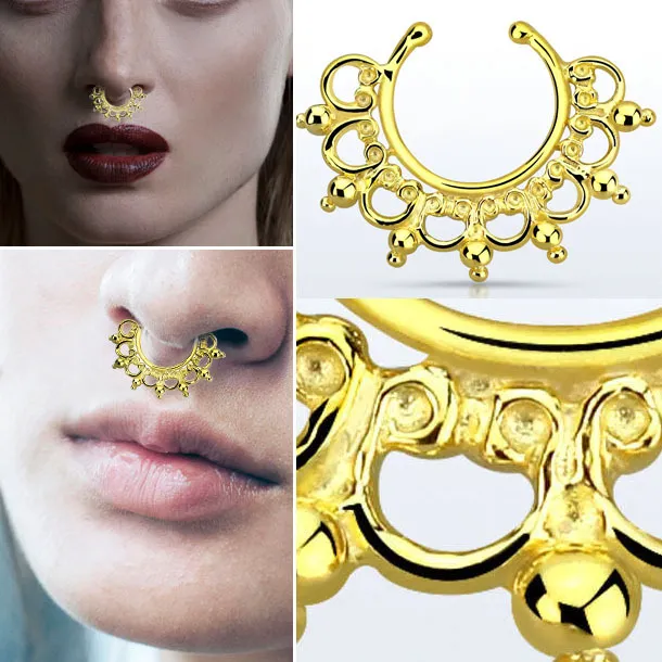 18G Floral Curl Fake Septum Clicker Non Piercing Nose Clip Hang Cheater Jewelry