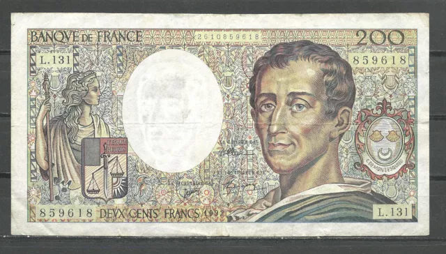 FRANCE 200 Francs, 1992, circulated (f-vf), no pinholes