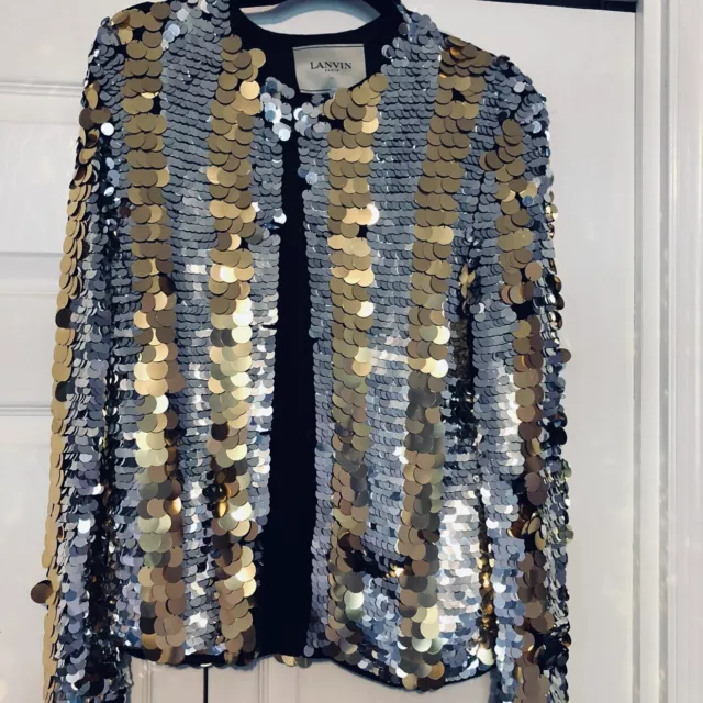 NWT, Lanvin Paris Metallic Silver/Gold Paillette-Sequins, Silk Lining, XS/2 $575 3