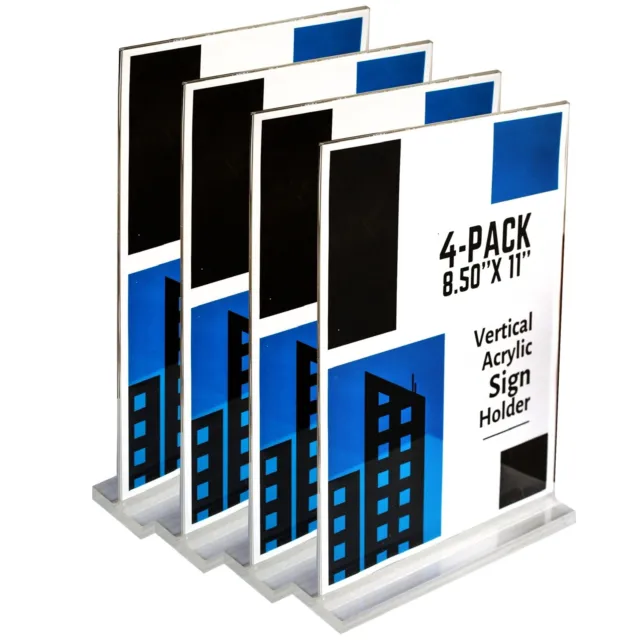 4-Pack Acrylic Sign Holders - Sign Display / 8.5 x 11 Double-Sided