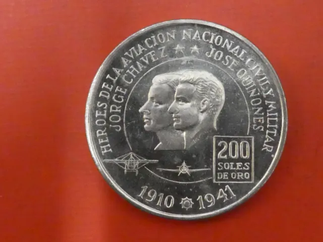 Peru, 200 Soles, Jorge Chavez, 1941, Silber, original