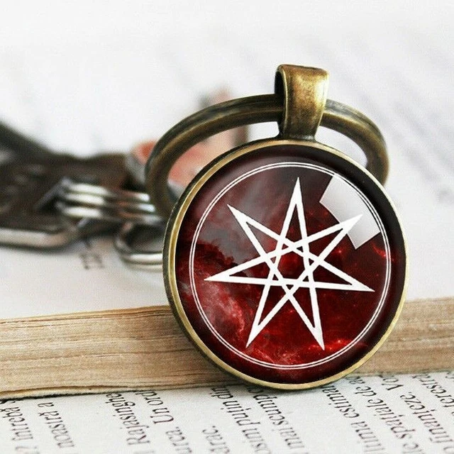 Porte-clés Heptagram Septagram Wiccan Fairy Star à sept branches Porte-clés...