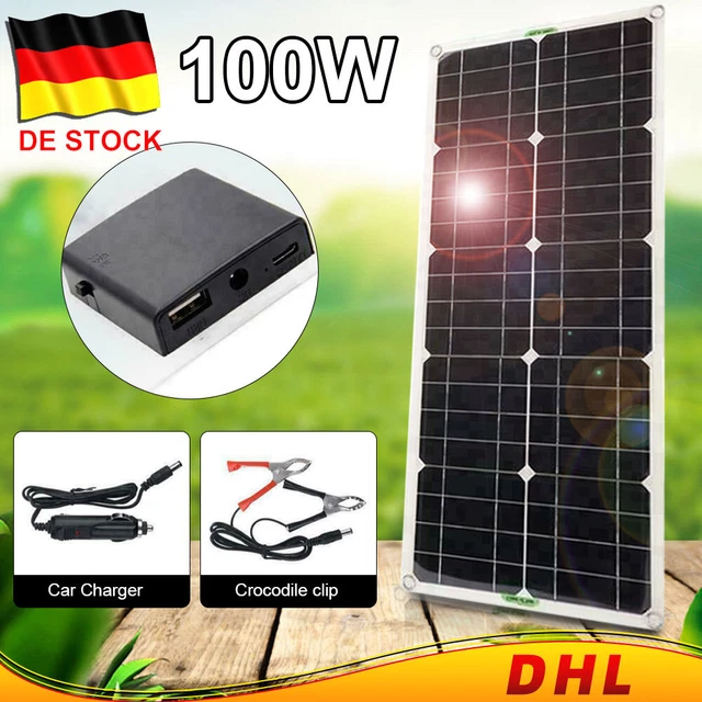 Panneau Solaire Portable 100W Monocristallin - USB 5V/3A, Sortie 12V/24V - IP65, Pour Camping, Voiture, Bateau