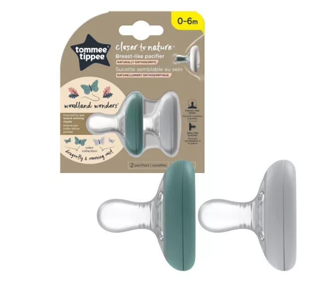 Tommee Tippee Closer to Nature pacifier, 0-6 months, 2 pcs, Green/Grey