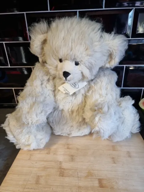H & M Teddy Bear White Thick Fur Still Has His Tag  20" Tall 5 Way Jointed