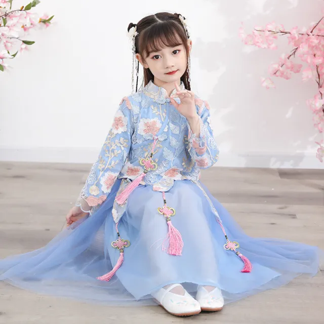 Cinese Tradizionale Costumi Ttang Abito Bambine Ricamo Cheongsam Top Gonna