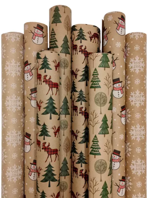 Kraft Weihnachtsgeschenkpapier 8 Rollen je 2m x 70 cm aus Recyclingpapier