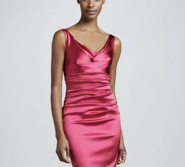 Talbot Runhof pink satin evening gown ruched slimming stretch 4