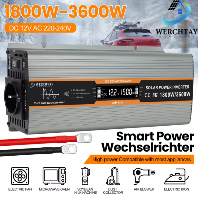 WERCHTAY Reiner Sinus Spannungswandler 12V 230V Wechselrichter 1800 3600 Watt