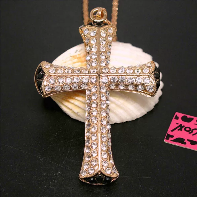 New Bling Rhinestone Cross Pendant Crystal Pendant Betsey Johnson China Necklace