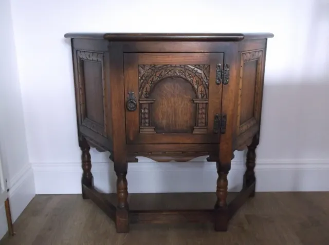 Vintage Old Charm carved oak cupboard cabinet