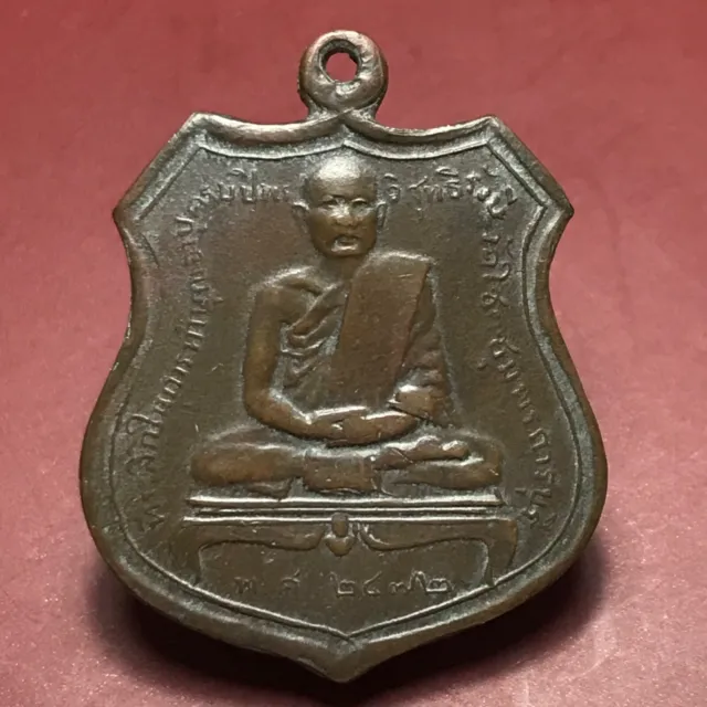 Thai COIN AMULET Luck Charm pendant Talisman Brass Temple Monk BUDDHA Statue