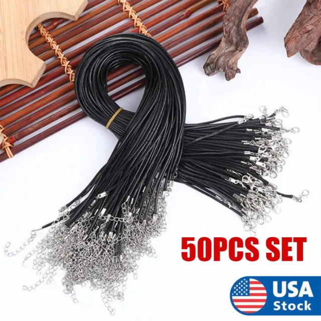 18" Necklace Waxed Cord Chain Braided Rope for Jewelry Making w/ Clasps 50PCS
