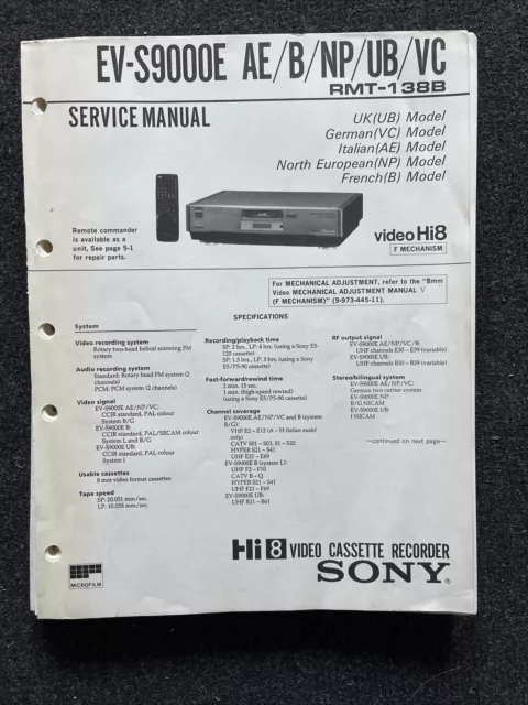 SONY EV-S9000E Hi8 / Video8 Service Manual Anleitung für Reparaturen