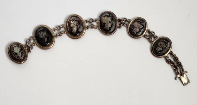 Vintage 835 Silver Abalone Cameo Roman Warrior Raised Gold Braid Border 6" Vintage 835 Silver Abalone Cameo Roman Warrior Raised Gold Braid Border 6"