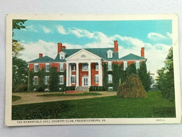 Vintage Postcard 1920's Mannsfield Hall Country Club Fredericksburg VA Virginia