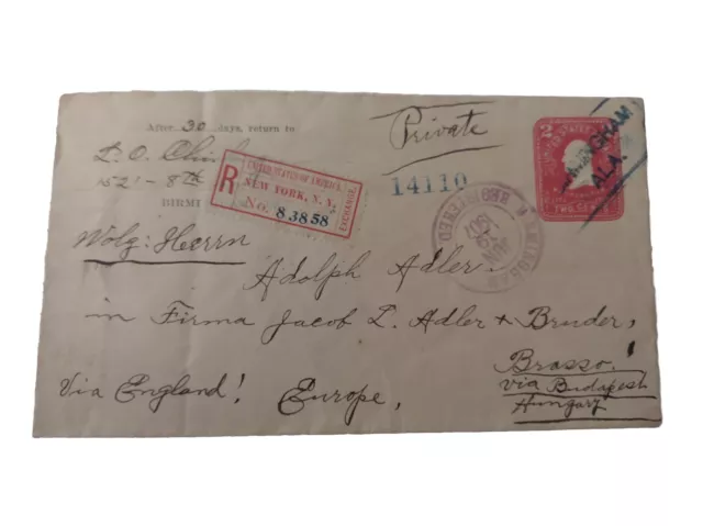 USA New York 1907, alter R Brief nach Brasso ( via England, Budapest Hungary)