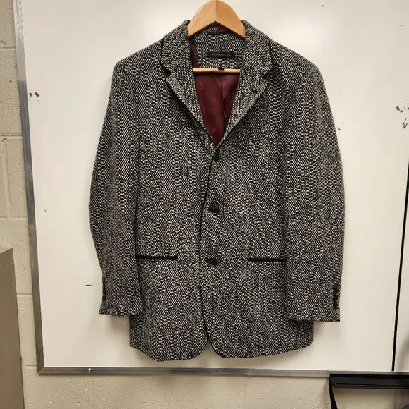 John Varvatos Star USA Piped Tweed Wool Blend Sport Coat Mens Size 38 Gray