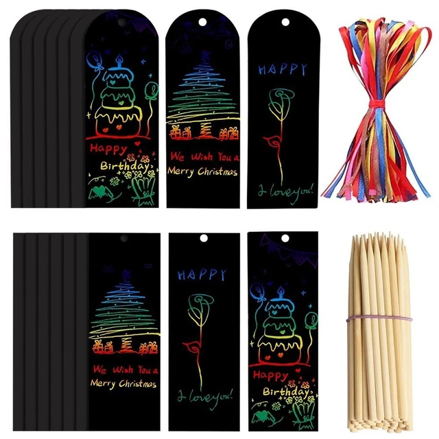 50 Set 2 Style Scratch Bookmarks Satin Ribbons DIY Bookmark Art Craft Paper  DIY