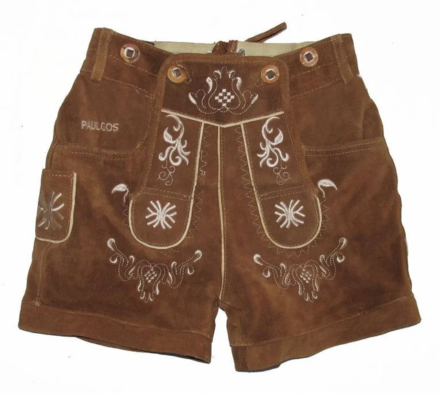Pantaloni corti ""PAULGOS"" da donna tradizionali in pelle / pantaloni folcloristici marroni taglia 34