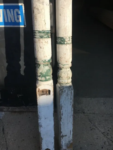 c1890 pair antique turned Victorian porch post columns 89.5/94” x 4.75” square 3