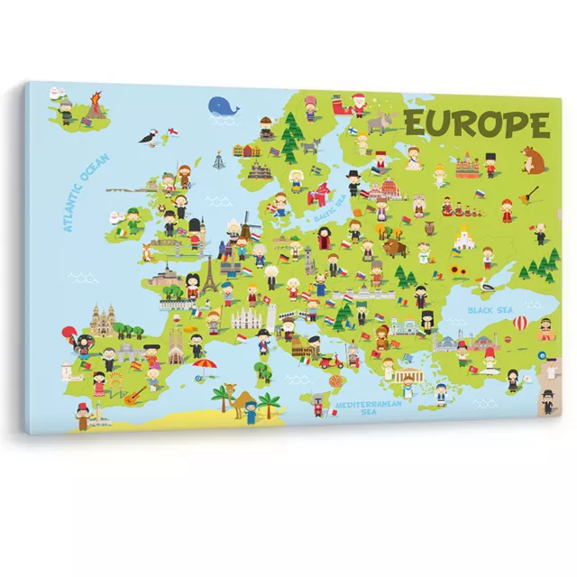 Europa Karte Schule Kinder lernen Nationalitäten Leinwand Wandkunst Bilddruck