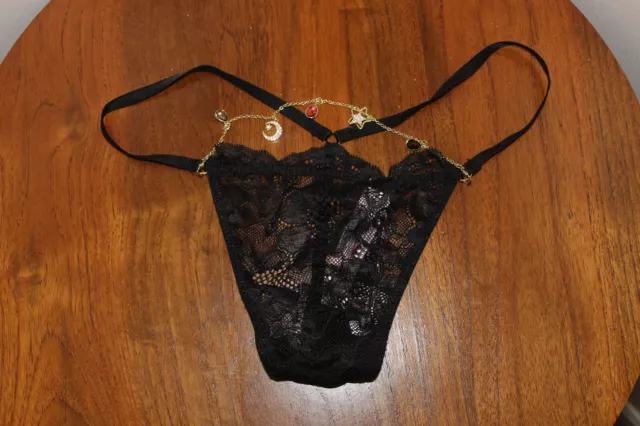 VERY SEXY Panty Underwear Thong V-String Lace Mesh Charm Chain XS