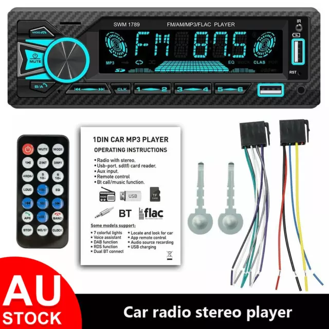 Car Radio Stereo 1Din Bluetooth AM FM Audio Head MP3/USB/AUX In-Dash Unit Player