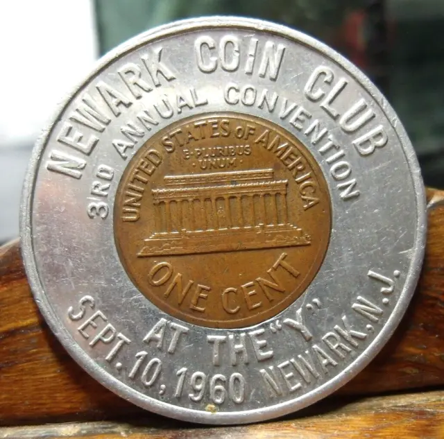 1960 Newark Coin Club Encased 1960 D Lincoln Penny   Newark, N. J.