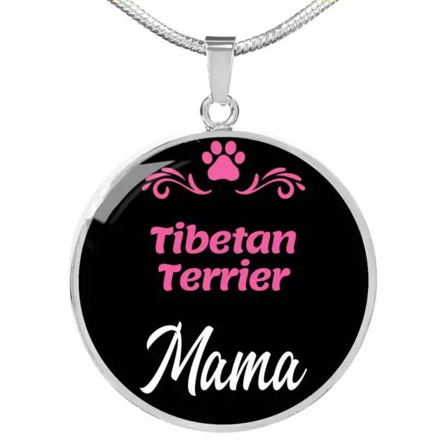 Tibetan Terrier Mama Necklace Circle Pendant Stainless Steel or 18k Gold 18-22"